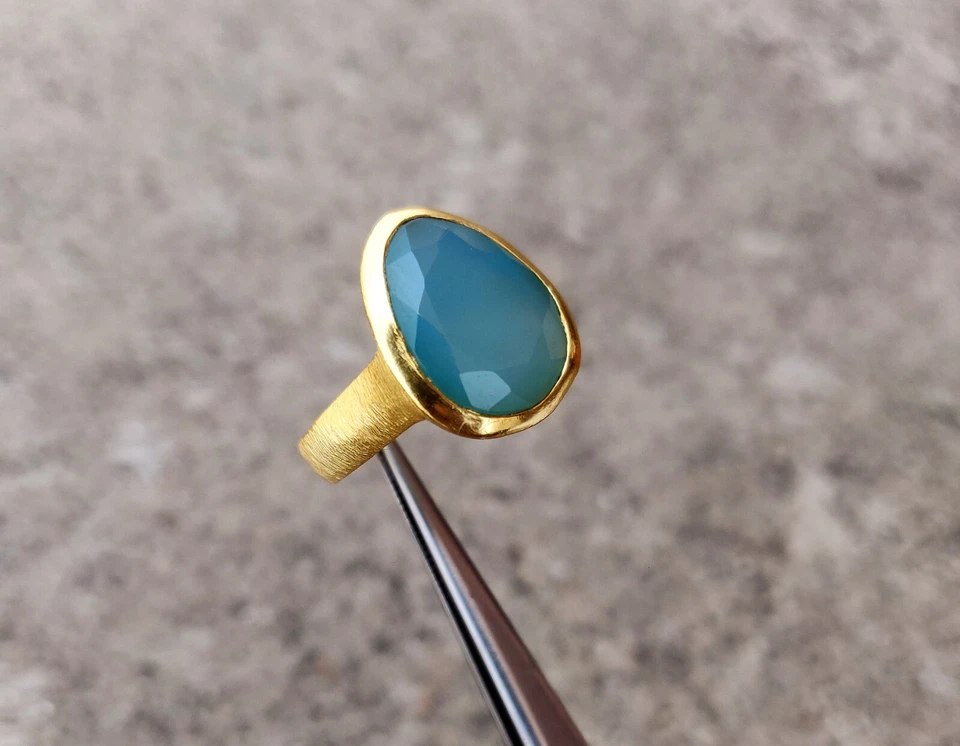 Anillo de calcedonia azul de plata de ley 925 anillos de diseño todos los tamaños de anillo Foto 2 de 4
