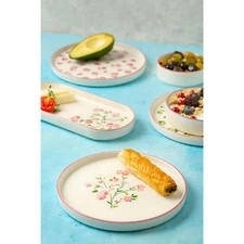 Handmade Floral Design 14-Piece Stackable Breakfast Set for 6 People