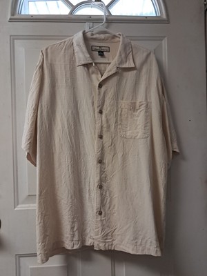 Tommy Bahama 100% Silk ''Dry & Mighty Martini'' Mens Large Button Up Shirt. Creme