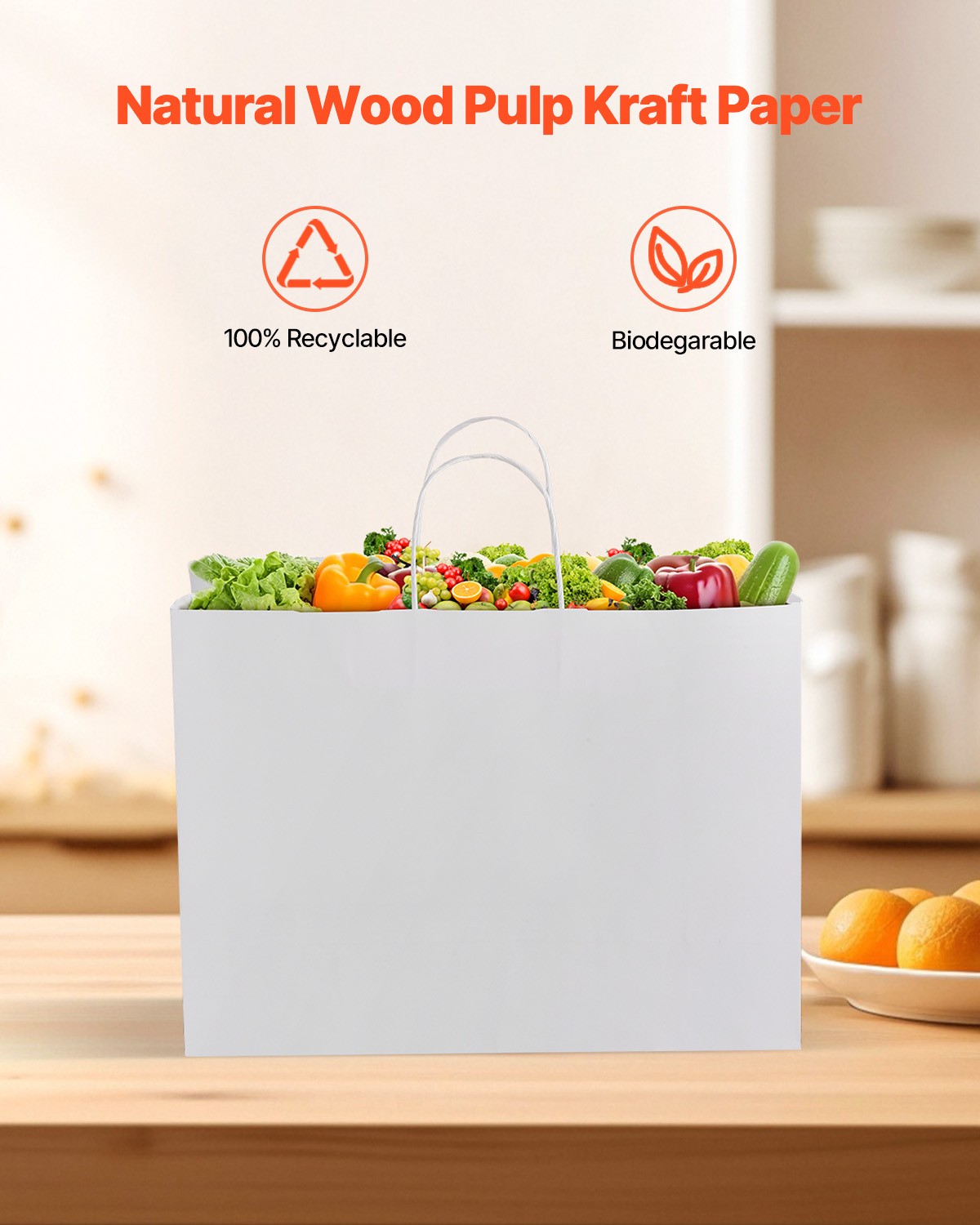 VEVOR Kraft Paper Bag with Handles 100Pcs 16x6x12 in Party Shopping Bag White