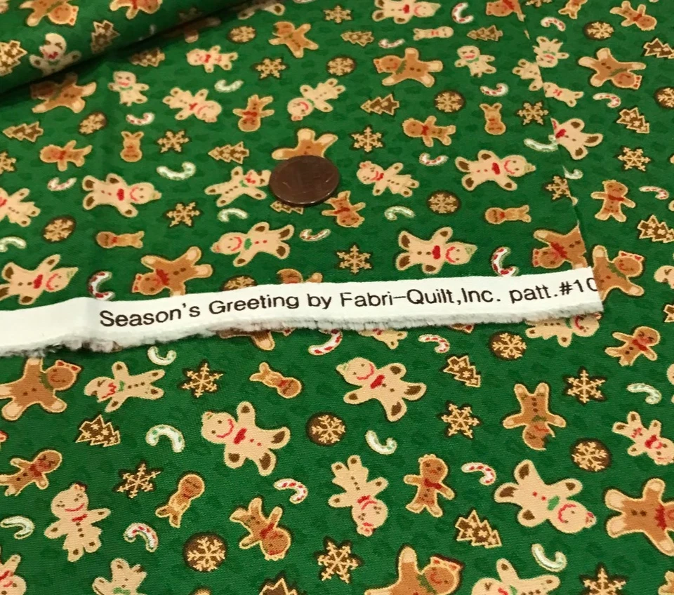 Пряники печенье * золото усиленный * на зеленый * Fabri-Quilt * 100% хлопок * 8 «x 21» - Изображение 4 из 4