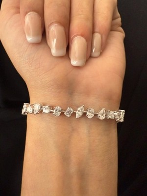 Elegantes Diamantarmband 12,40 ct Lab Created Multi Shape 14k Weißgold E F VVS