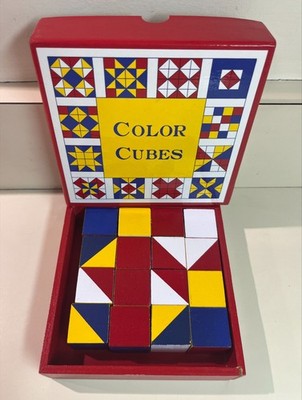 MMA Color Cubes Wooden 16 Block Puzzle, Barn Quilt Design, Vintage 1991 Taiwan