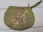 Women's Avacado Green Floral Coin Change Small Zippered Bag Wallet 3.5"x 5"