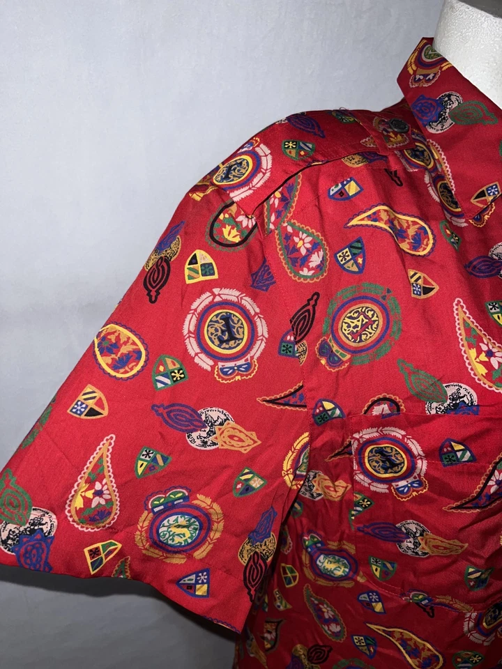 Leslie Fay Top Women's Size 12 Vintage Colorful Red SS Button Shirt Blouse - Image 3 of 4