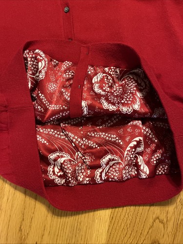 Talbots Button Up Cardigan Women’s Large Red Silk Lined Classic Preppy Holiday - Picture 6 of 9