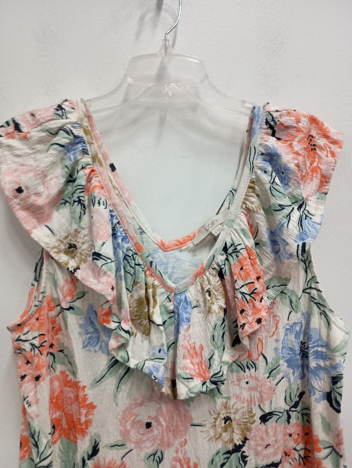 Tanker Top Loading LOFT Womens Tank Top XL Floral Ruffle V Neck BOHO Cottagecore Vacation ...