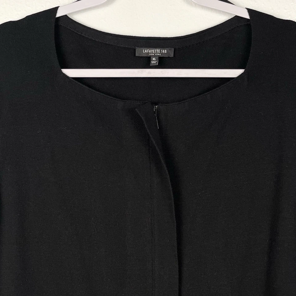 Suéter cárdigan largo manga 3/4 tejido negro XL Lafayette 148 para mujer Foto 2 de 4