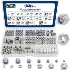 Metric Hex Nuts Locknuts Assortment Kit 360Pcs  M3 M4 M5 M6 M8 M10 M12 Stainless