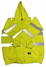 Berne Hoodie Mens 2XL Yellow Hi Vis Safety Reflective Full Zip ANSI 3 Workwear