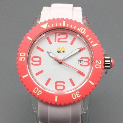 40nine Womens Watch 40mm Pink Case White Silicone Strap Date Quartz 50m