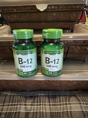 2 Bottles Nature's Truth Vitamin B12 500 mcg, 60 Tablets Exp. 4/2026 NEW SEALED