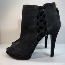 Nine West Suede Open Toe Booties Heels Black Stiletto Platform Womens Size 8.5 M