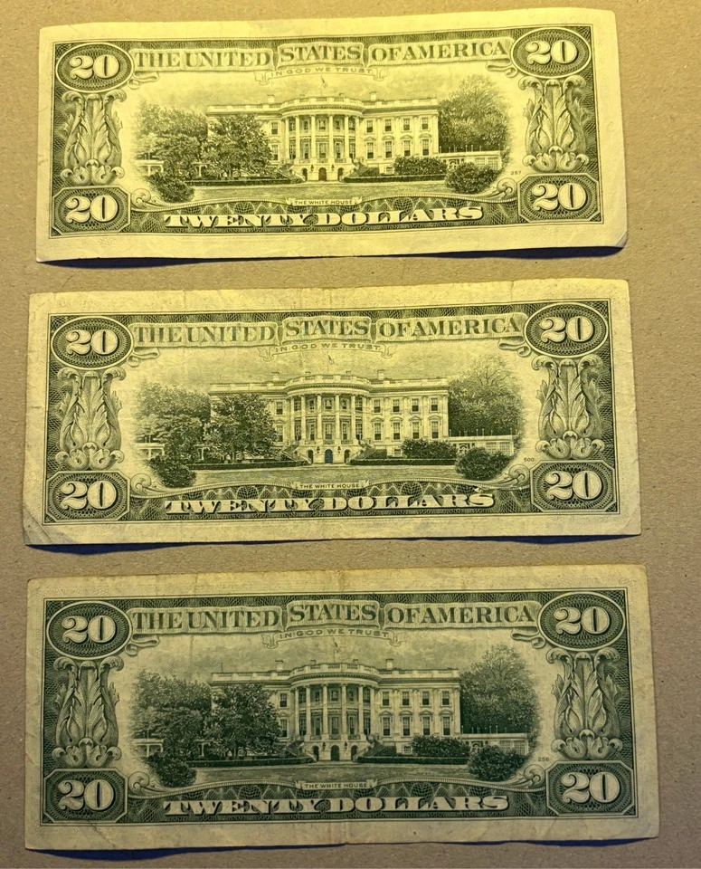Vintage US $20 Bills 1974 1981 1985 Circulated Currency Jackson Small Head - Image 2 of 2