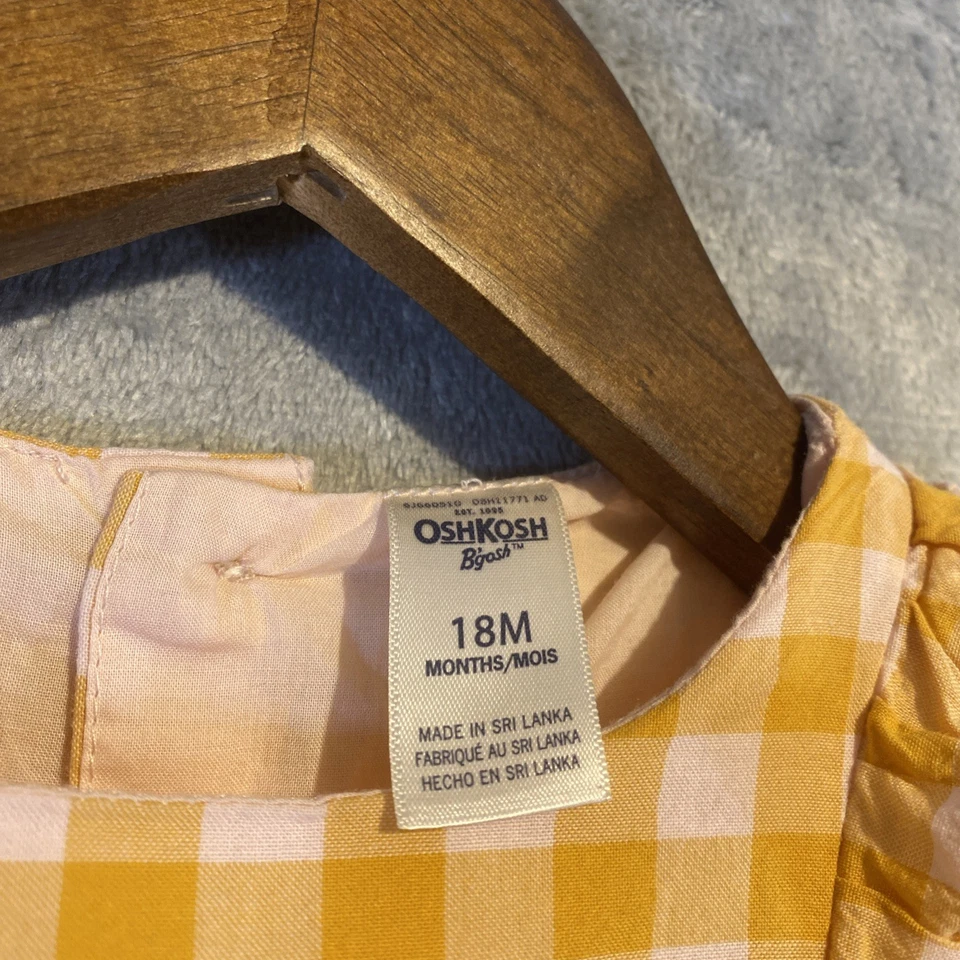 Vestido De Colección OshKosh B-Gosh Niñas Talla 18M Naranja Melocotón Guinga Crochet Ribete Foto 2 de 4