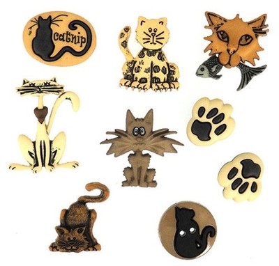 Feline Drive Fabric Cat Buttons ALLEY CAT Resin Jesse James Pack of 9 Buttons