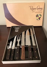 Vintage Rogers Cutlery Stainless Steel 6 Piece Carving Chef Knife Set Japan 