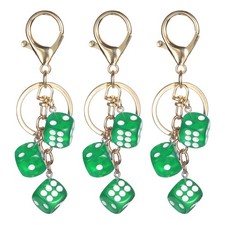 3pcs Lucky Dice Keychain Charm, Resin Dice Keyring with 3 Pendants, Green