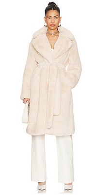NWT APPARIS Mona 2 Ivory Cream Faux Fur Coat Belted Soft RARE!