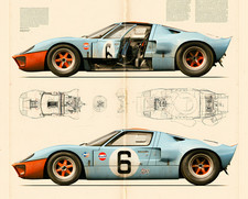 Ford GT40 Gulf Le Mans Wall Art Framed Racing Car Print Multiple Sizes