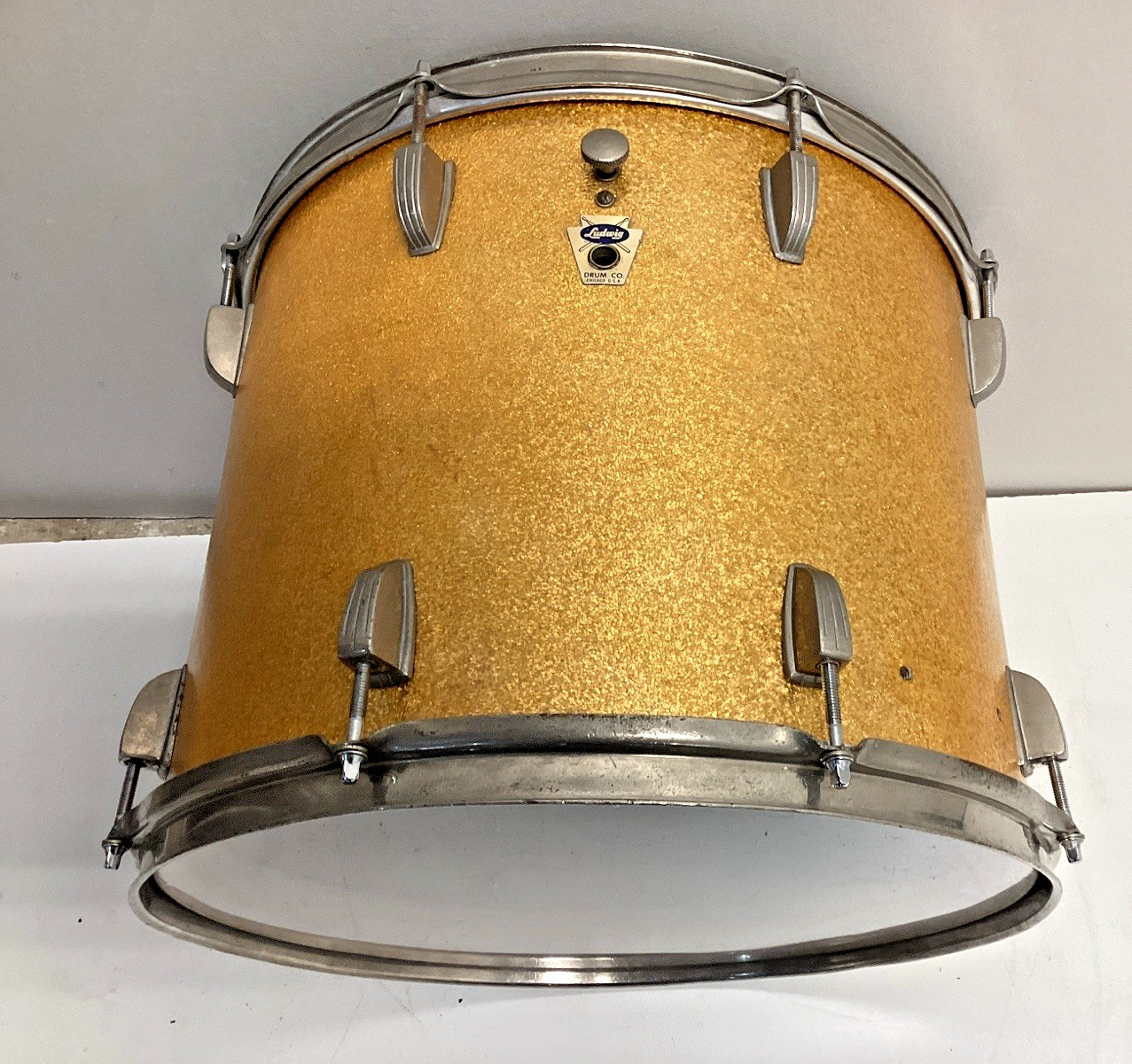 Vintage Ludwig 15" Gold Sparkle Tenor Drum Tom Transition Badge 1960 Mahogany