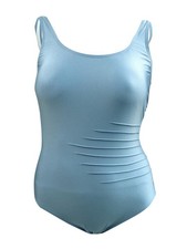 Calvin Klein Women's Scoop-Back Pleated One-Piece Swimsuit 12, Blue Shimmer 