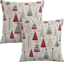 Christmas Throw Pillow Covers 18x18 Set of 2 Geometric Colorful Winter Xmas Tree
