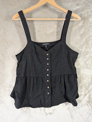 NEXT Petite Black Linen Blend Button Up Cami Top NWT New Size 16 Sleeveless