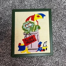 Vtg 70s Sesame Street Needlepoint Kit Complete Oscar the Grouch Jim Henson Frame