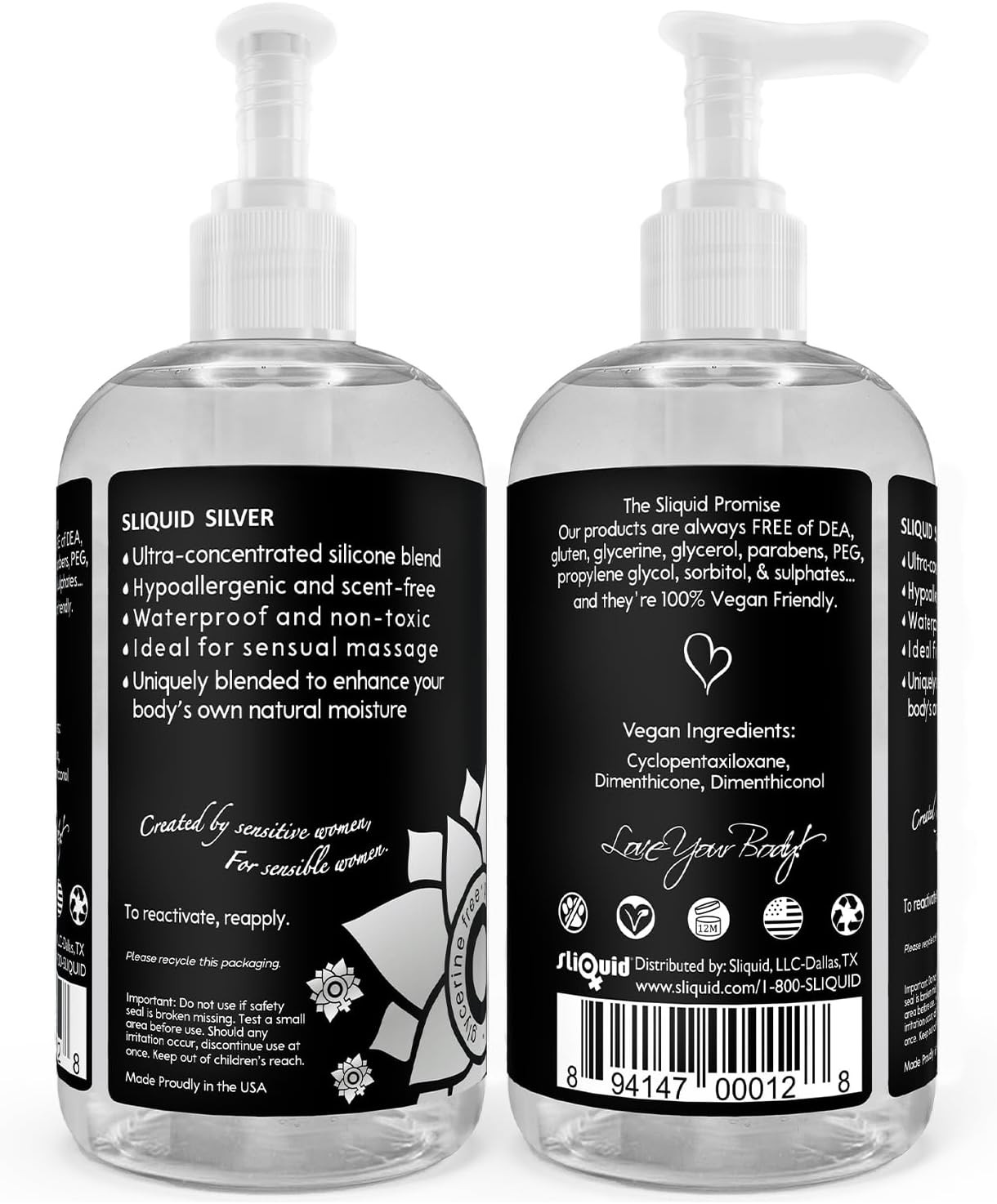 Sliquid Silver Intimate Lubricant - Silicone Lube for Women/Men/Couples, Hypoall