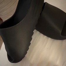 Men  s Black Rubber Slide Sandals Slip-On Solid Casual Summer Standard Width US