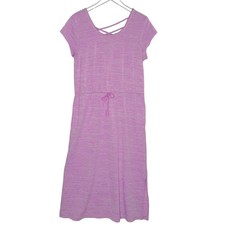 T by Talbots L Petite Pink Tassel Tie Soft Jersey Maxi Dress Short Sleeve