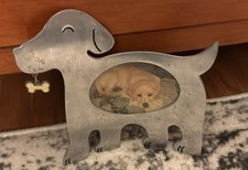 silver metal dog shaped photo frame animal theme horizontal free standing