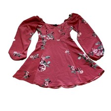 Forever 21 Women’s Mauve Boho Floral Print Mini Dress With Balloon Sleeves Sz XS