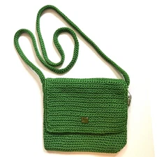 The Sak Green Knit Crochet Small Square Crossbody Bag Purse 90s Y2K Boho