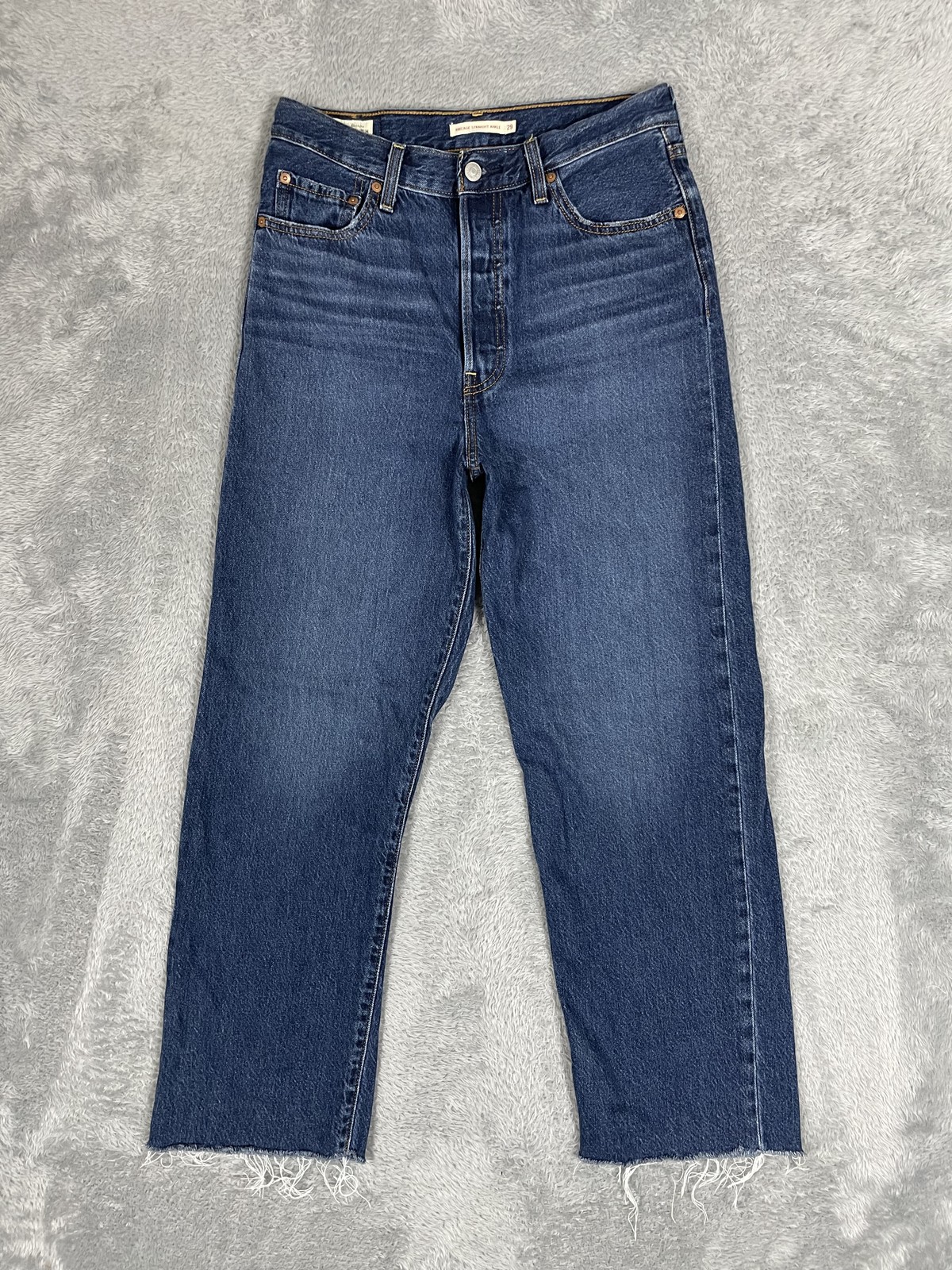 Levis Premium Ribcage Straight Ankle Jeans Womens 29 High Rise Button Fly Denim