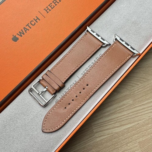Hermes Gold Brown Leather Apple Watch Band for 42mm 44mm 45mm 46mm 49mm - 第 8/9 張圖片