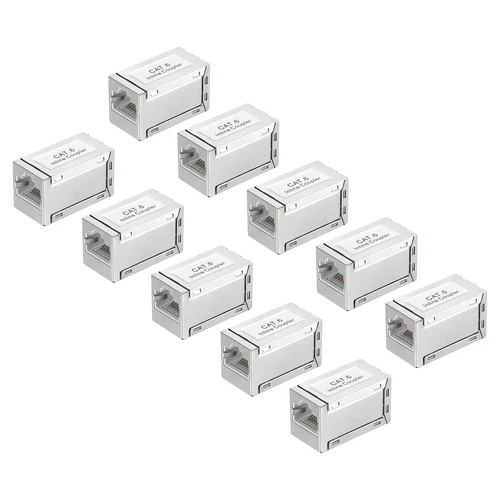10PCS RJ45 CAT6 8P8C Ethernet Coupler Female to Female Cat6 Cat5e Cat5, Silver