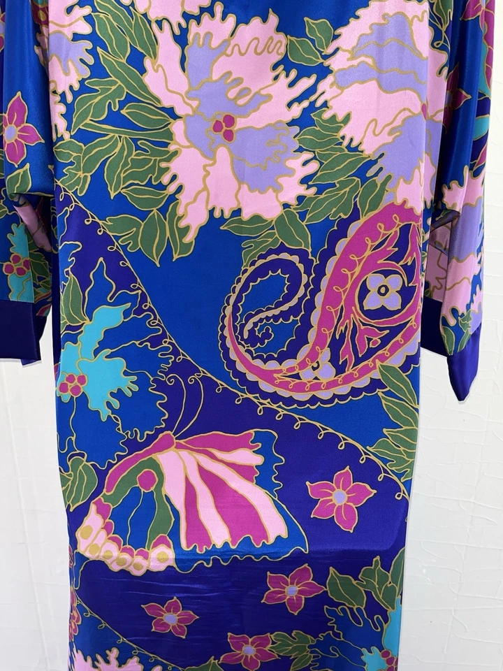 Vtg 80s 90s Oscar De La Renta 4 Swirl Butterfly 🦋 Kaftan Maxi Dress Sz M USA - Image 4 of 4