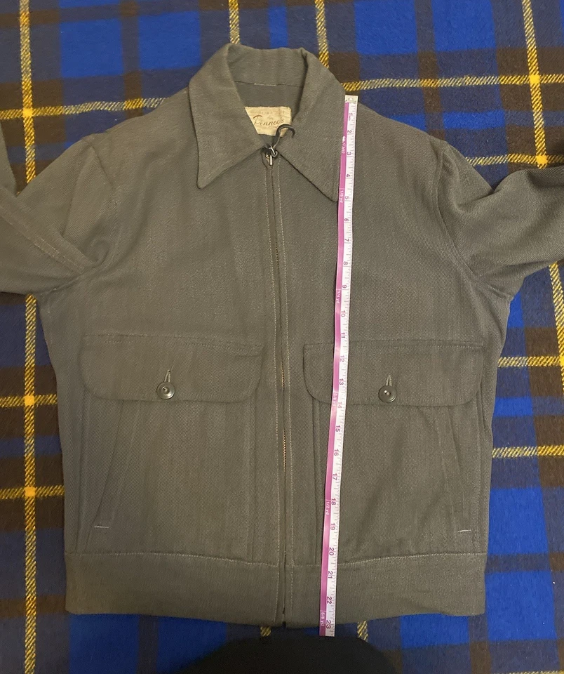 Vintage 1940s JC Penney’s Green Grey Wool Whipcord Work Jacket Size Small - Image 4 of 4