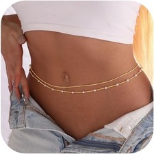 Delicada cadena corporal enchapada en oro de 14K - Joyería de cintura en capas para mujer, ajustable