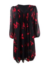 Calvin Klein Women's Red-Floral A-Line Dress (6, Red/Black Multi)