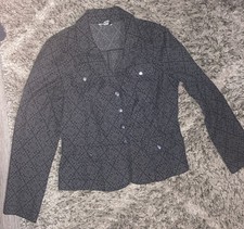 ANN TAYLOR LOFT 4 Button Front Gray Blazer Suit Jacket Size 10 Snap Buttons