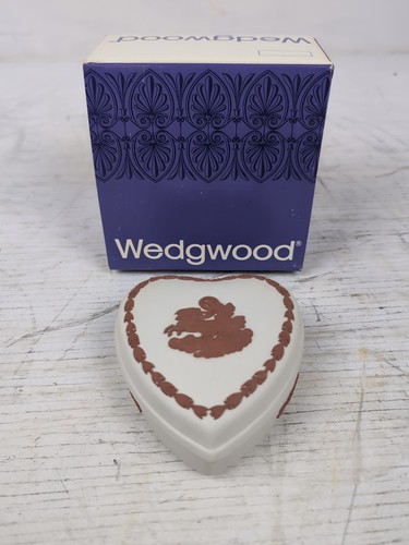Vintage Wedgwood Terra Cotta On White Heart Trinket Box - With Original Box