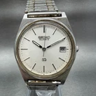 Seiko SQ Watch Men 35mm Silver Dial Silver Tone Date 5H22-7A09 New Battery VTG