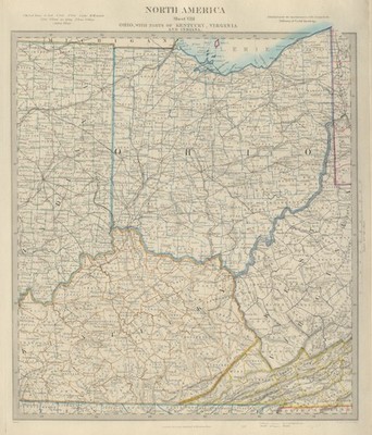 USA. Ohio mit Teilen von Kentucky, Virginia & Indiana. Landkreise. SDUK 1874 Karte