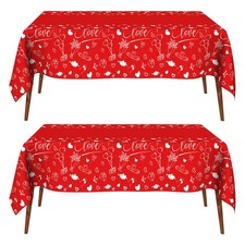 Valentine's Day Tablecloth, 2PCS Disposable Plastic 54X108 Inches, Red-2pcs