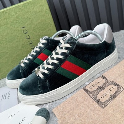 GUCCI Ace Web  Low Top Sneakers Green Velour 7 G or 7.5 US or 41 EUR
