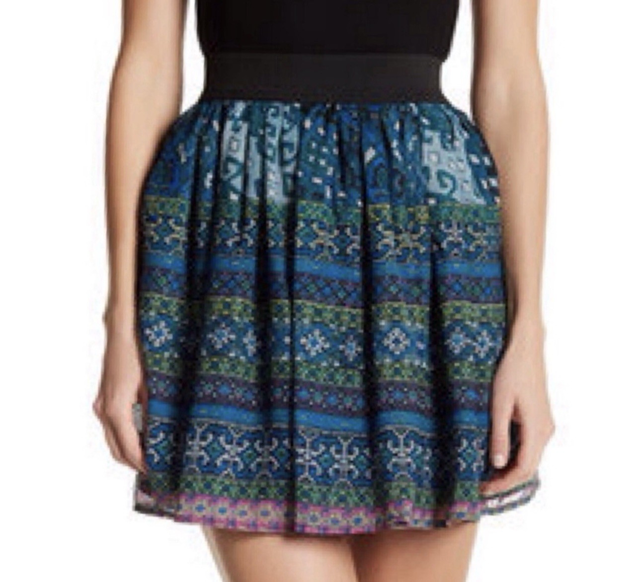Romeo & Juliet Couture Tribal Chiffon Pull On Mini Skirt Lined Pockets S, M NWT