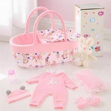 BABESIDE 8 Pcs Reborn Baby Doll Clothes with Bassinet for 17-22 Inch Baby Dol...